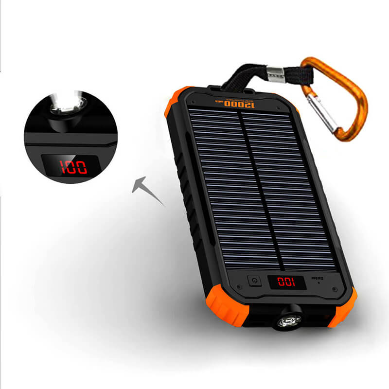 12000mAh Led Flashlight Solar Power Bank LCD Digital Display